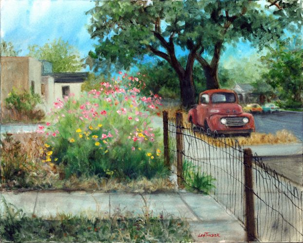 Ford and Flowers<br>hand embellished giclee on stretched canvas<br>$650.00, S/H $45.00, sold
