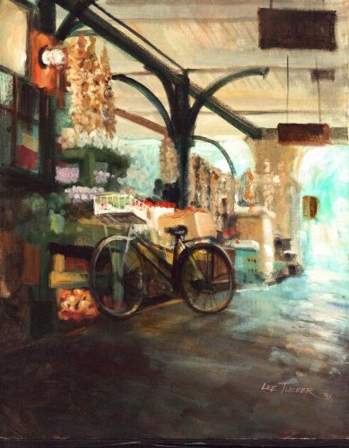 "The Old French Market"<br>giclee painting hand embellished by the artist stretched canvas <br>18"x24", $875.00,S/H $45.00