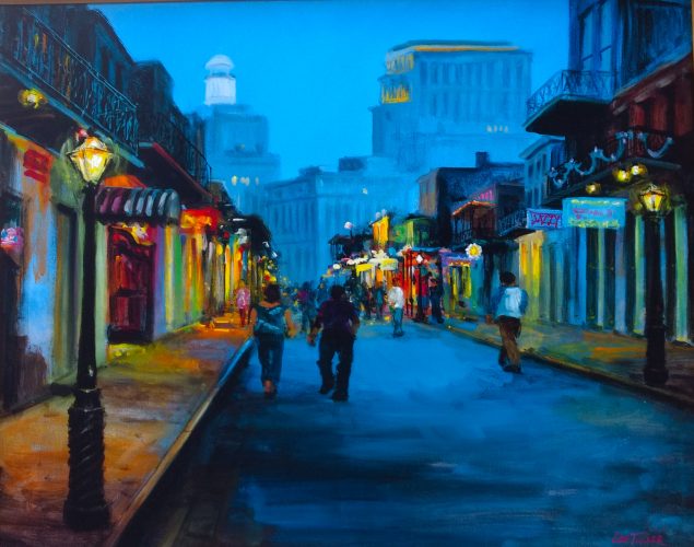 Bourbon Street Lights<br>giclee painting hand embellished on stretched canvas, 24" x 30"<br>$650.00, S/H $45.00