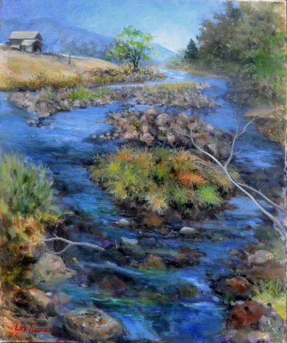 Rocks on the River<br>original acrylic on 24" x 30" stretched canvas<br>$1,800.00, S,/H $45.00