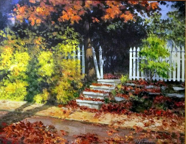 Fall Leaves<br>giclee painting hand embellished on stretched canvas, 24" x 30"<br>$650.00, S/H $45.00