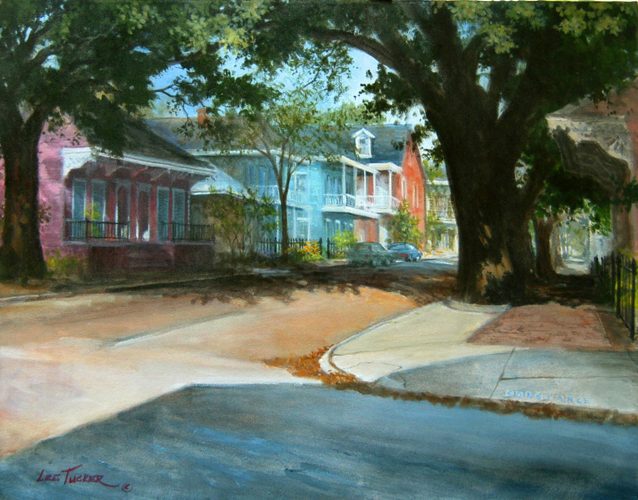 Neighborhood<br>giclee painting hand embellished by the artist <br>on 24" x 30" stretched canvas, $650.00