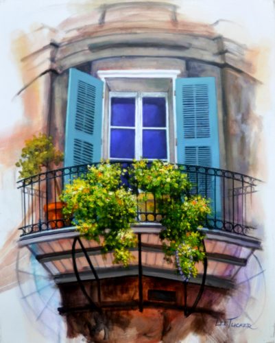 Skyscraper Window Circa 1780<br>giclee painting on stretched canvas hand embellished<br>by the artist 24" x 30", $650.00