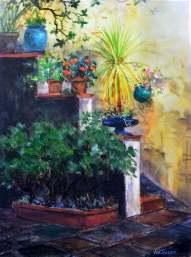 Basque Courtyard<br>giclee painting hand embellished by the artist<br>18" x 24" stretched canvas, $525.00, S/H $45.00