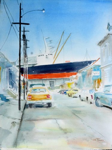 Congress St. Warf<br>original watercolor painting, 18" x 24"<br>$375.00,S/H $26.00