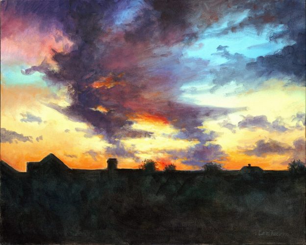 Sunrise on Esplanade<br>hand embellished giclee, 24" x 30" on stretched canvas<br>$1800.00, S/H $45.00