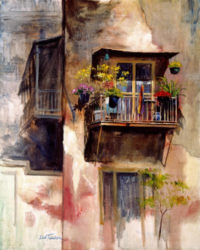 Slave Quarters Window with Flowers<br>giclee painting on 24" x 30" stretched canvas hand embellished<br>by the artist $650.00, S/H $45.00