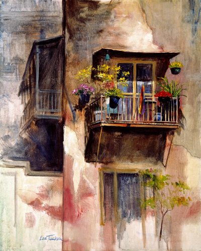 Slave Quarters Window with Flowers<br>giclee painting on 24" x 30" stretched canvas hand embellished<br>by the artist $650.00, S/H $45.00